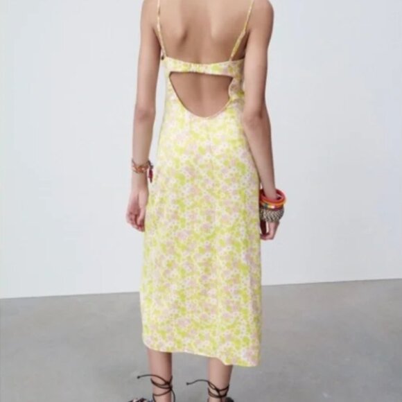 Zara Satin Slip Dress Womens Size Large Printed Sleeveless Floral Midi - Picture 2 of 13